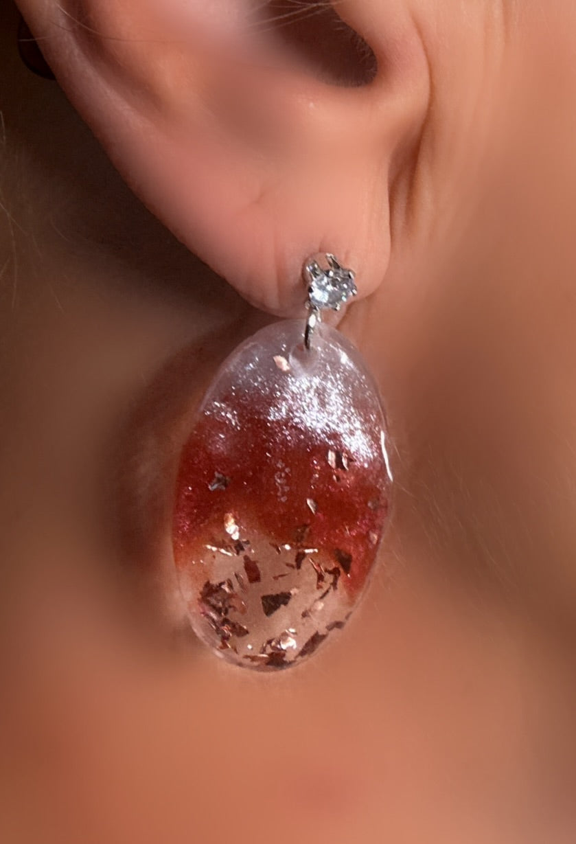 Burgundy white glitter Oval earrings