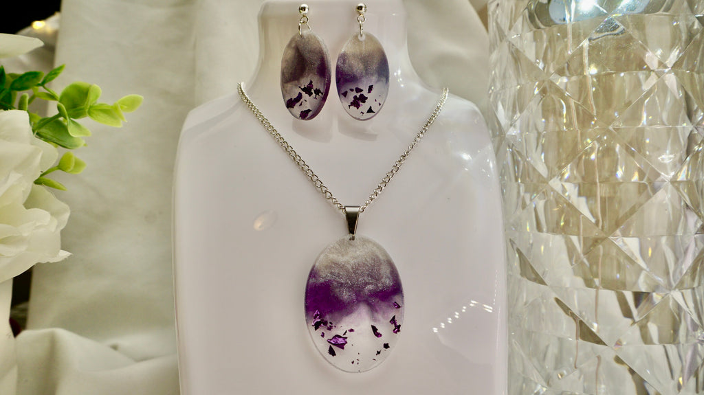 Purple glitter earring and Pendant set