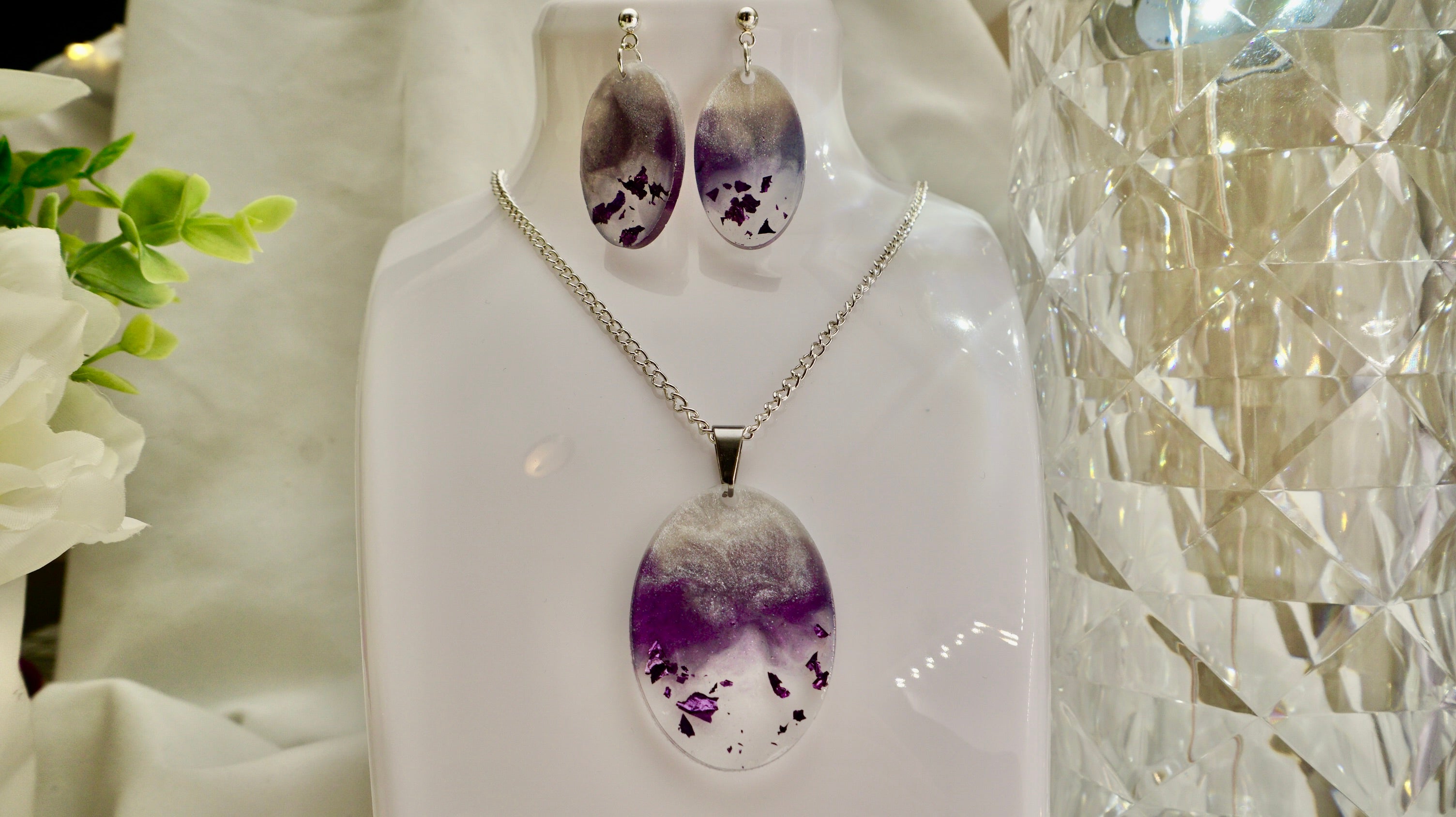 Purple glitter earring and Pendant set