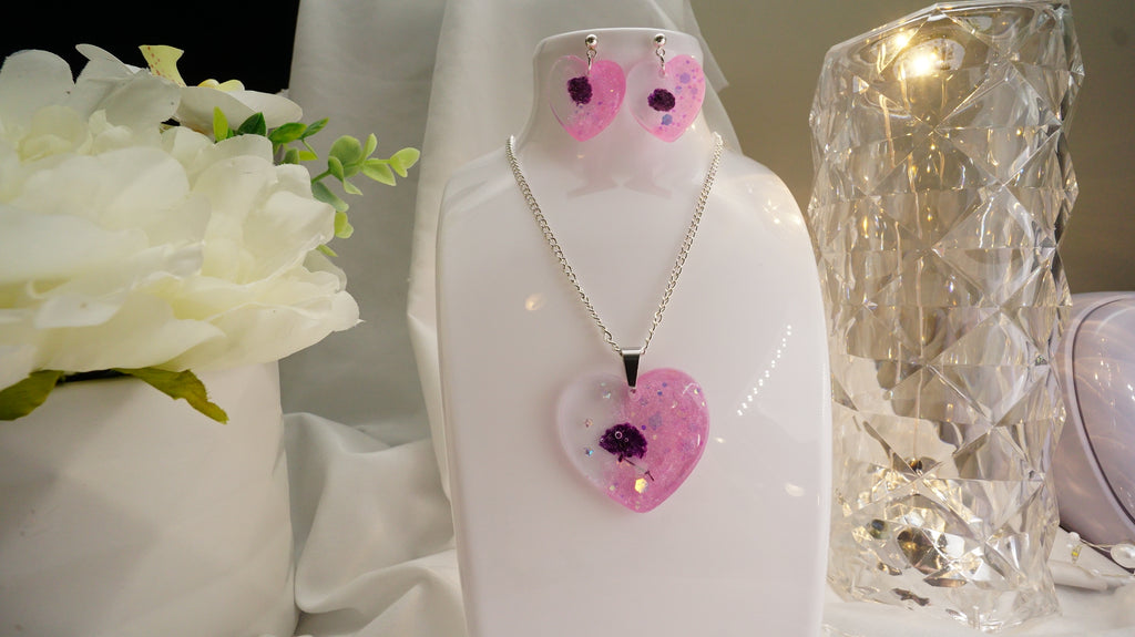 Pink Holographic Shaped Pendant and matching earrings