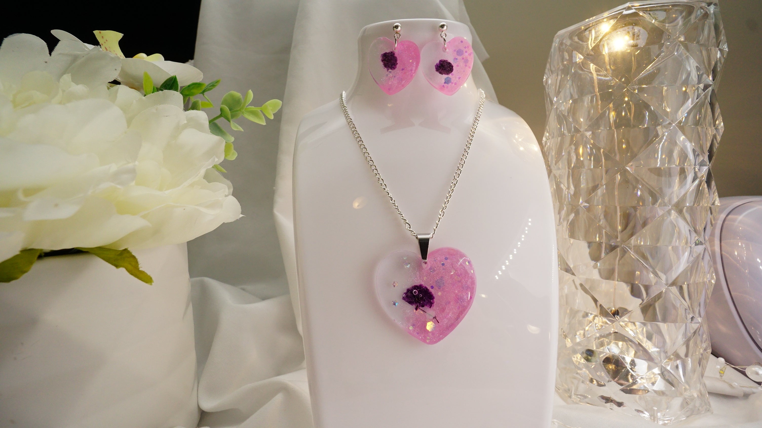 Pink Holographic Shaped Pendant and matching earrings