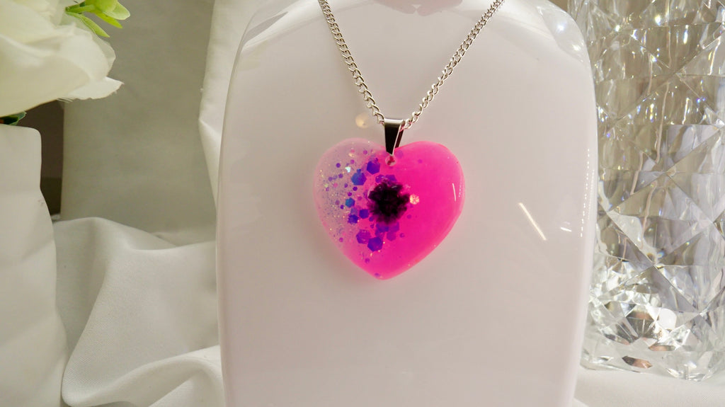 Pink (Hot Pink) holographic Shaped earrings and pendant with silver chain and zirconia stud
