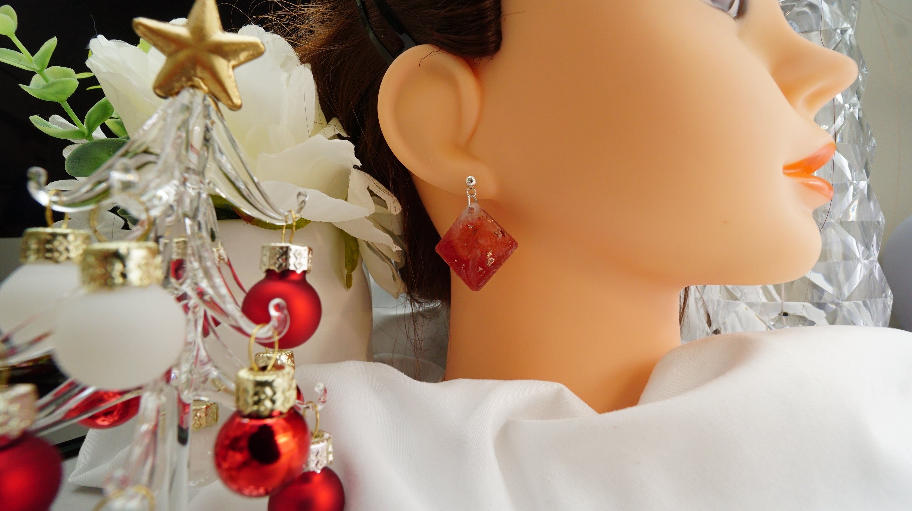 Burgundy Diamond shaped earrings earrings