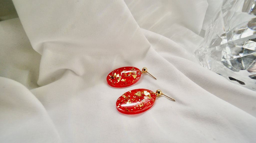Red and Gold Glitter Pendant and Earring set