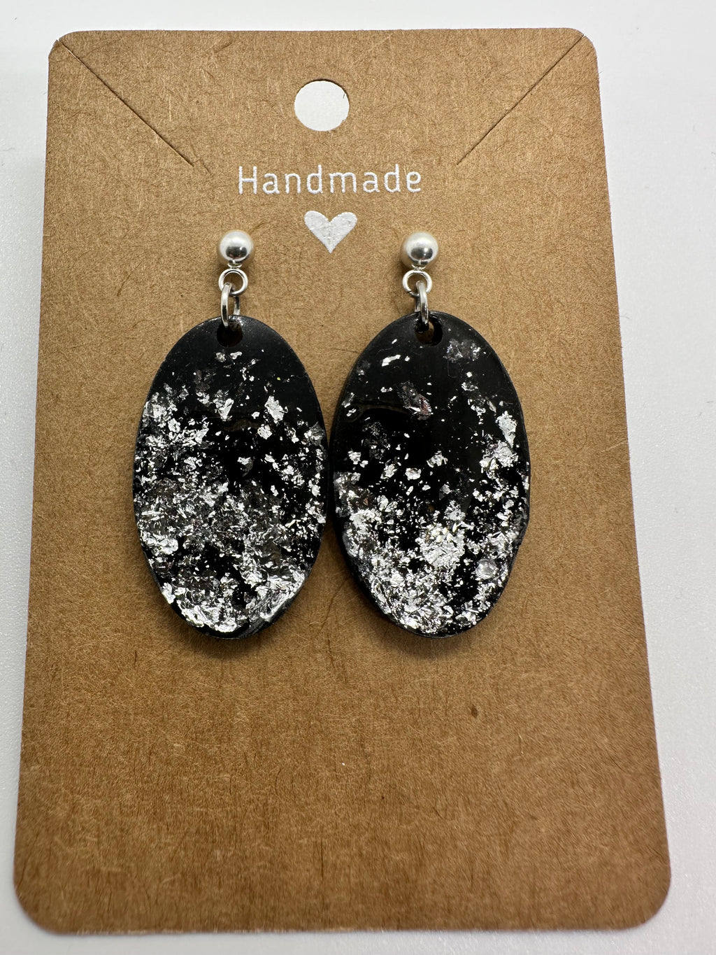 Black Glitter Oval Stud Earrings