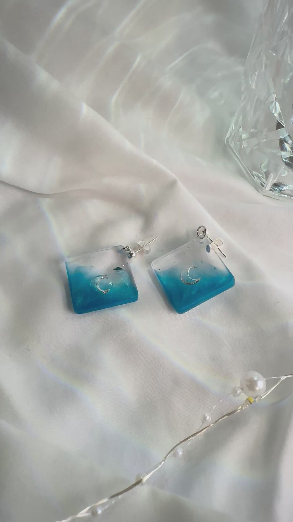 Blue Seawave Diamond shaped earrings with half moon